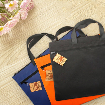 Deli 5840 Portable Canvas Zipper File Bag Double Simple Storage Bag, Dark Blue, Orange, Black