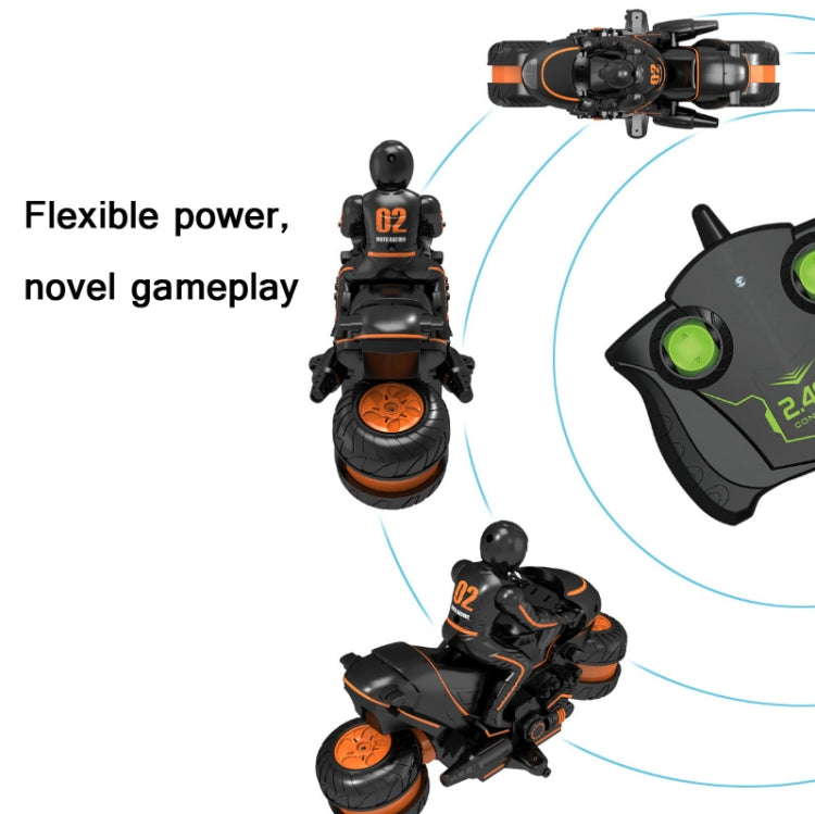 2.4G Remote Control Motorcycle Drifting Rotating High-Speed Side-Tracking Off-Road Motorcycle, Black Green, Black Orange