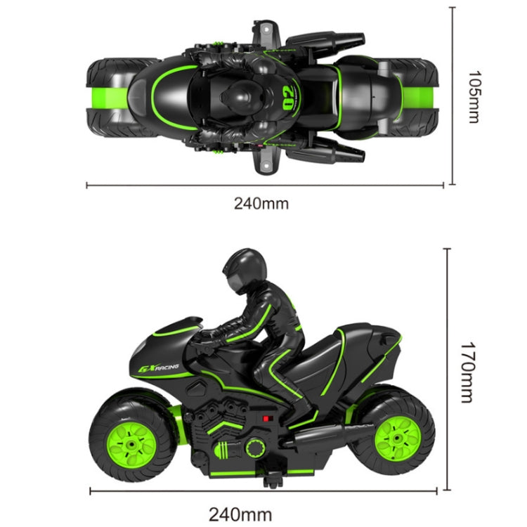 2.4G Remote Control Motorcycle Drifting Rotating High-Speed Side-Tracking Off-Road Motorcycle, Black Green, Black Orange
