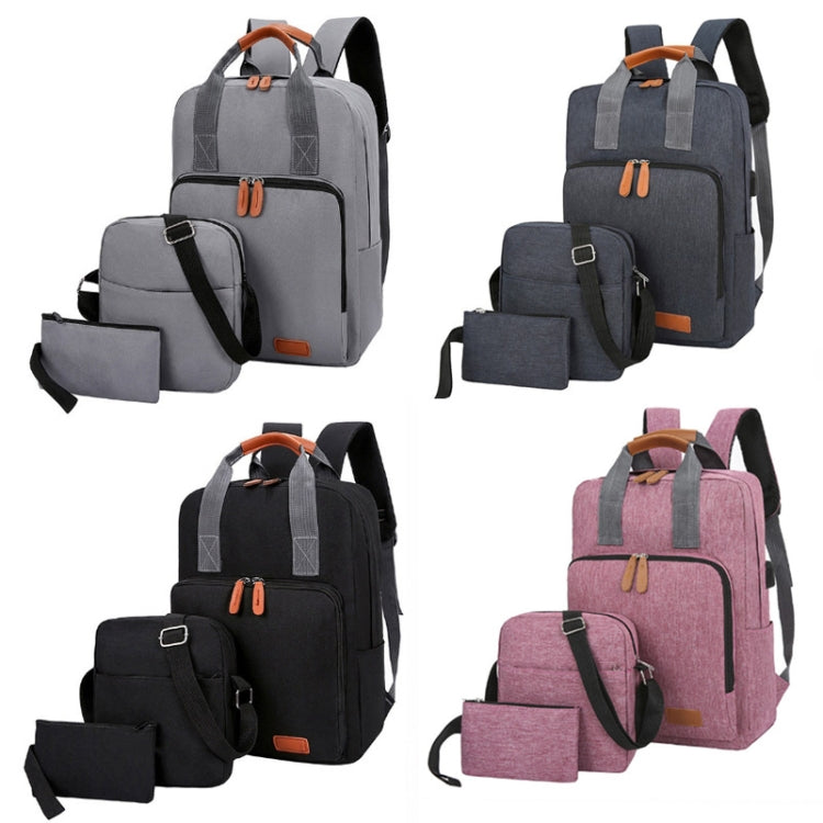 3 In 1 Travel Backpack Student School Bag USB Computer Backpack, light Grey, Blue, Black, Pink