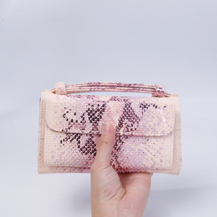 Ladies Snake Sequins Print Wrist Bag Multifunctional Chain One-Shoulder Diagonal Wallet, Silver, Orange, Pink, Black, Gray, Gold, Nude Pink, Khaki, Rice White