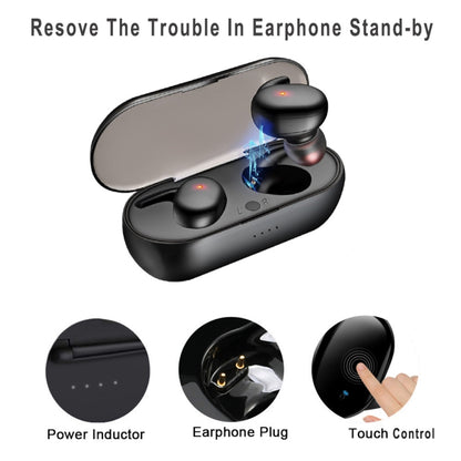 Y30 Wireless Bluetooth Headset 5.0 In-Ear Mini Earphone, Black, White, Digital Display Black