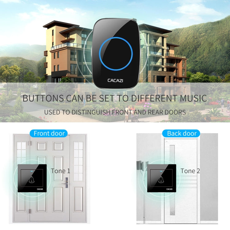 CACAZI H10 1 For 2 Home Wireless Music Doorbell without Battery, US Plug, EU Plug, UK Plug