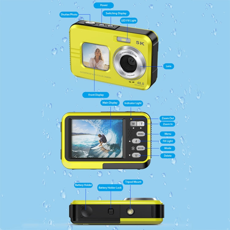 WDC901 3.5m Waterproof 48MP HD Dual Screen Outdoor Sports Digital Camera, US Plug, UK Plug, EU Plug, AU Plug