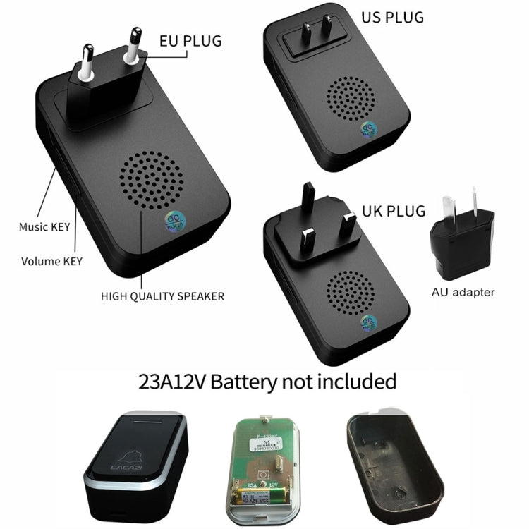 CACAZI Home Smart Digital Wireless Doorbell Remote Electronic Doorbell Elderly Pager, US Plug, EU Plug, AU Plug, UK Plug