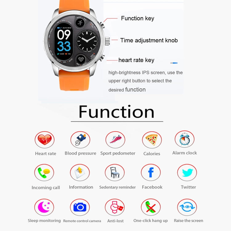 T3 Dual Display Smart Watch For Men IP68 Waterproof Fitness Bracelet 15 Days Standby Business Smartwatch Activity Tracker, Black, Gray, Blue, Orange, Dark Brown