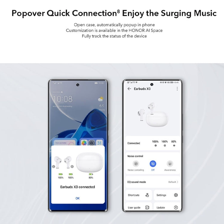 Honor Earbuds X3 Active Noise Reduction Bluetooth Earphones In-Ear Waterproof Wireless Earphones, Honor Earbuds X3(Silver), Honor Earbuds X3(White)