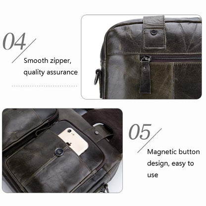 BUFF CAPTAIN 042 Men Leather Multi-Function Shoulder Messenger Bag First-Layer Cowhide Portable Briefcase