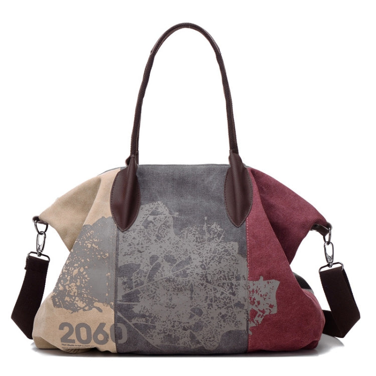 K1219 Large-Capacity Graffiti Canvas Bag Printing Single-Shoulder Messenger Bag, Red Wine, Blue, Light Brown