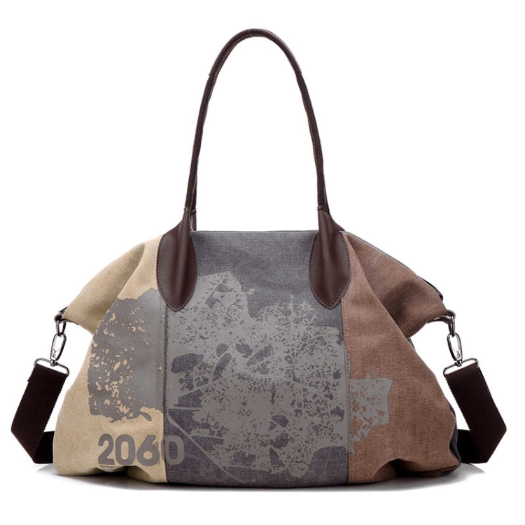 K1219 Large-Capacity Graffiti Canvas Bag Printing Single-Shoulder Messenger Bag, Red Wine, Blue, Light Brown