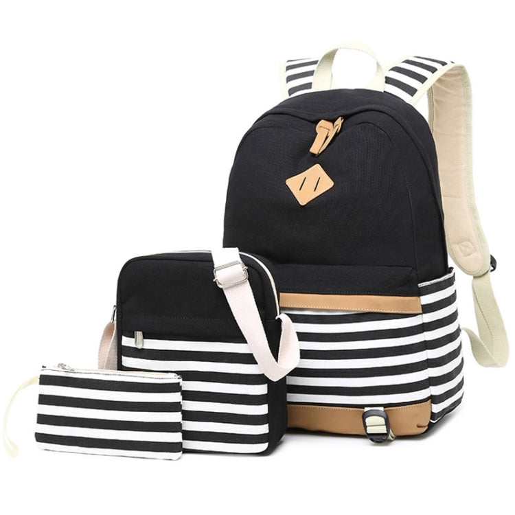 3 PCS/Set Canvas Leisure Backpack Large Capacity Printed School Bag, Green, Black, Navy Blue, Pink, Grey