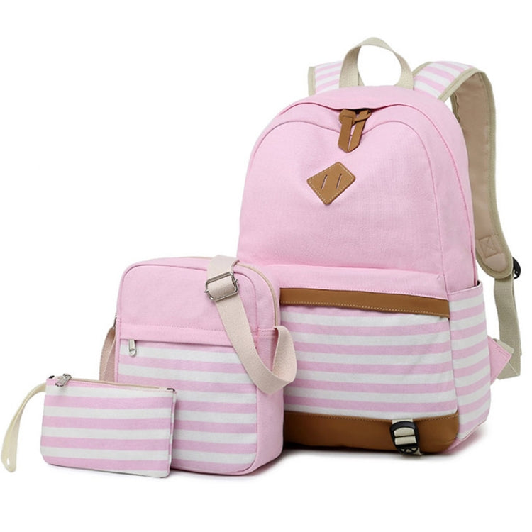 3 PCS/Set Canvas Leisure Backpack Large Capacity Printed School Bag, Green, Black, Navy Blue, Pink, Grey