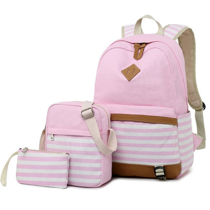 3 PCS/Set Canvas Leisure Backpack Large Capacity Printed School Bag, Green, Black, Navy Blue, Pink, Grey