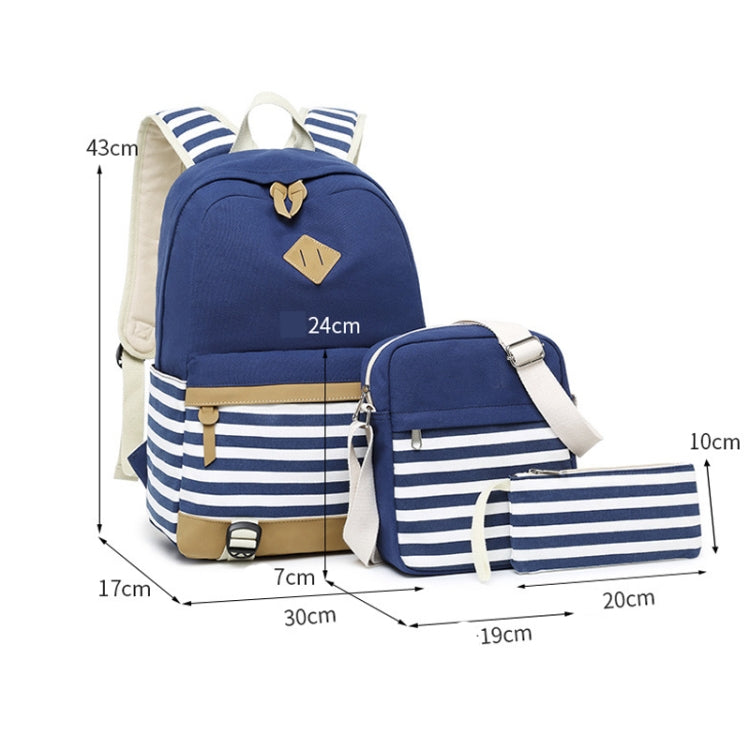 3 PCS/Set Canvas Leisure Backpack Large Capacity Printed School Bag, Green, Black, Navy Blue, Pink, Grey