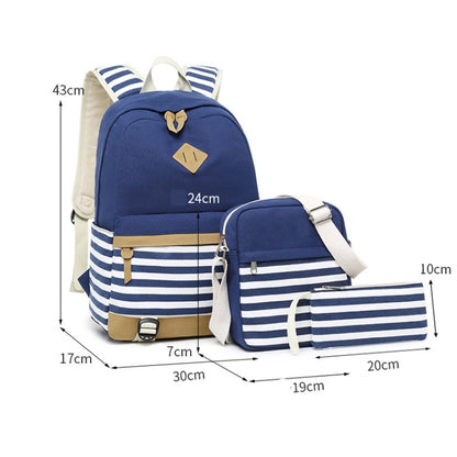 3 PCS/Set Canvas Leisure Backpack Large Capacity Printed School Bag, Green, Black, Navy Blue, Pink, Grey