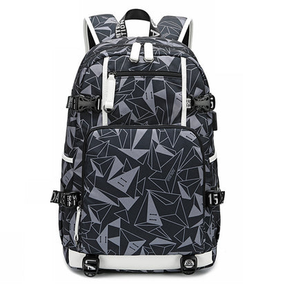 6101-4 Thermal Transfer Casual Backpack Simple Student Schoolbag, Printed Red, Printed Blue, Printed Yellow, Printed Gray, Star Blue, Star Purple, Triangular Blue, Triangle Yellow, Yellow Leather