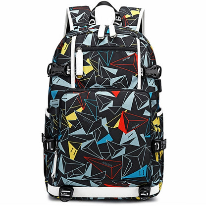 6101-4 Thermal Transfer Casual Backpack Simple Student Schoolbag, Printed Red, Printed Blue, Printed Yellow, Printed Gray, Star Blue, Star Purple, Triangular Blue, Triangle Yellow, Yellow Leather