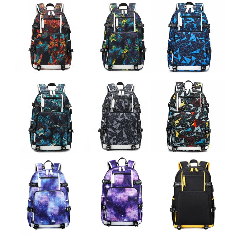 6101-4 Thermal Transfer Casual Backpack Simple Student Schoolbag, Printed Red, Printed Blue, Printed Yellow, Printed Gray, Star Blue, Star Purple, Triangular Blue, Triangle Yellow, Yellow Leather