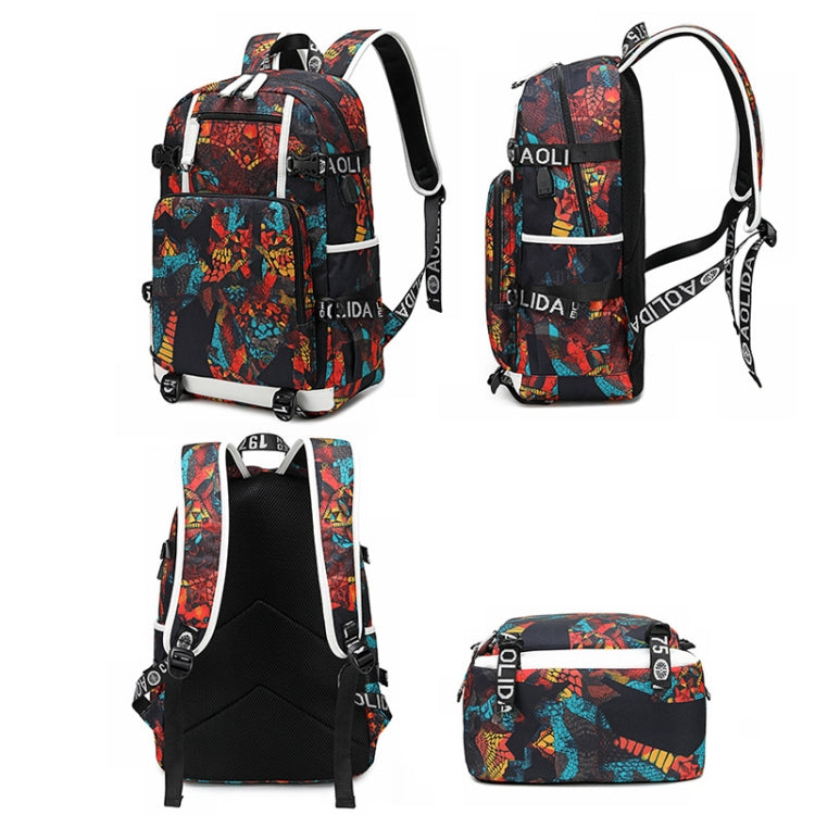 6101-4 Thermal Transfer Casual Backpack Simple Student Schoolbag, Printed Red, Printed Blue, Printed Yellow, Printed Gray, Star Blue, Star Purple, Triangular Blue, Triangle Yellow, Yellow Leather