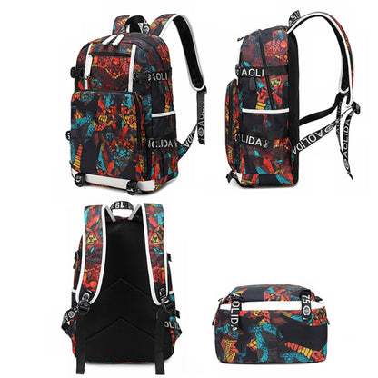 6101-4 Thermal Transfer Casual Backpack Simple Student Schoolbag, Printed Red, Printed Blue, Printed Yellow, Printed Gray, Star Blue, Star Purple, Triangular Blue, Triangle Yellow, Yellow Leather