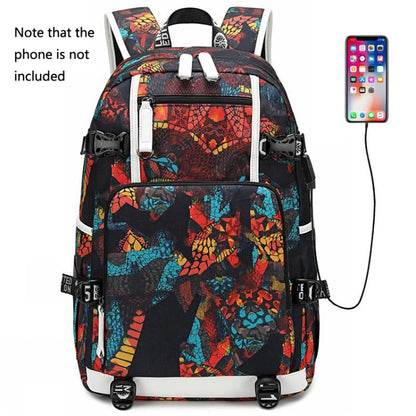 6101-4 Thermal Transfer Casual Backpack Simple Student Schoolbag, Printed Red, Printed Blue, Printed Yellow, Printed Gray, Star Blue, Star Purple, Triangular Blue, Triangle Yellow, Yellow Leather