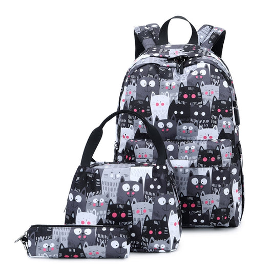 3 PCS / Set 2035 Printed Backpack Large-Capacity Leisure Computer Backpack Student School Bag, Black, Pink, Grey