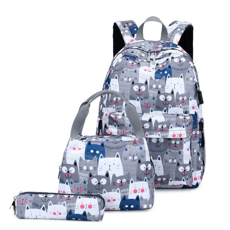 3 PCS / Set 2035 Printed Backpack Large-Capacity Leisure Computer Backpack Student School Bag, Black, Pink, Grey