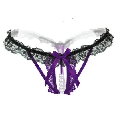 Lady Pierced Sexy Panties Temptation Lace Translucent T Underwear, One Size