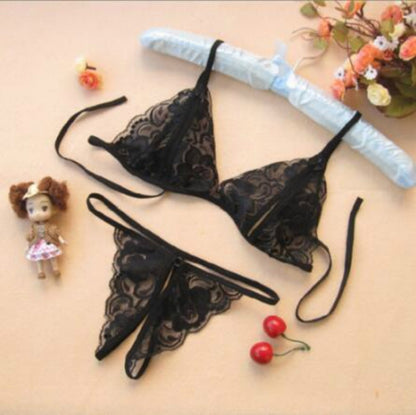 Lady Lotion Open Sexy Lace Three-Point Erotic Lingerie Open Panties Temptation Set, One Size