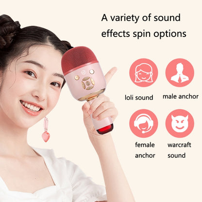 K58 Home Bluetooth Wireless Microphone With Lamp Mobile Phone K Song Children Microphone Audio, White, pink