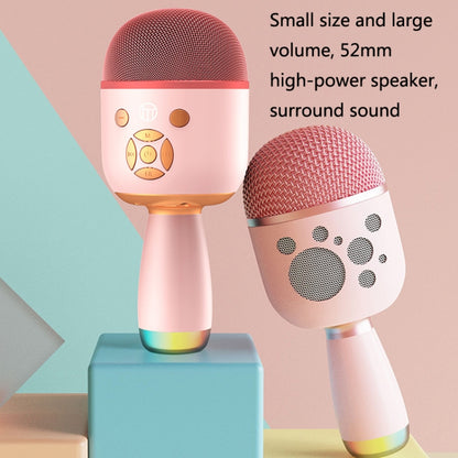 K58 Home Bluetooth Wireless Microphone With Lamp Mobile Phone K Song Children Microphone Audio, White, pink