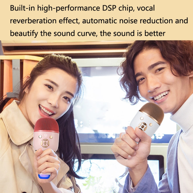 K58 Home Bluetooth Wireless Microphone With Lamp Mobile Phone K Song Children Microphone Audio, White, pink