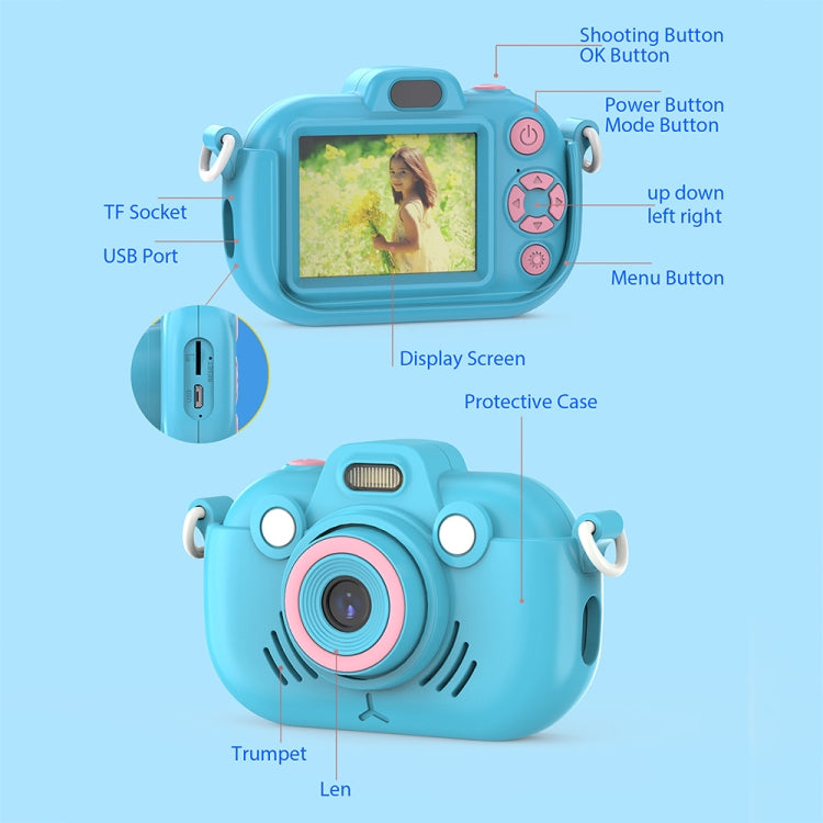 DC502 2.4-Inch 16X Zoom 2.7K Video Recording Children Digital Camera, Pink No Card, Yellow No Card, Blue No Card, Pink + 32G, Yellow + 32G, Blue + 32G