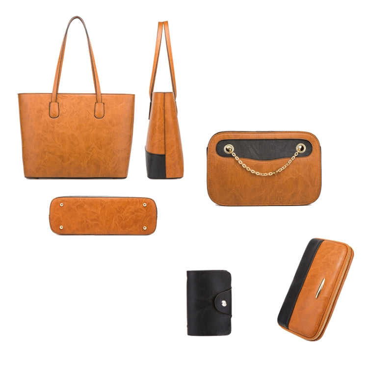 20820 4 in 1 Color-Block Messenger Handbag Large-Capacity Lady Bag, Black Blue, Blue White, Brown Black