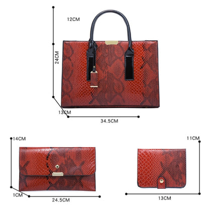 5168-1 3 In 1 Snakeskin Pattern Fashion Diagonal Handbag, Red, Black, Brown