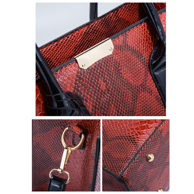 5168-1 3 In 1 Snakeskin Pattern Fashion Diagonal Handbag, Red, Black, Brown