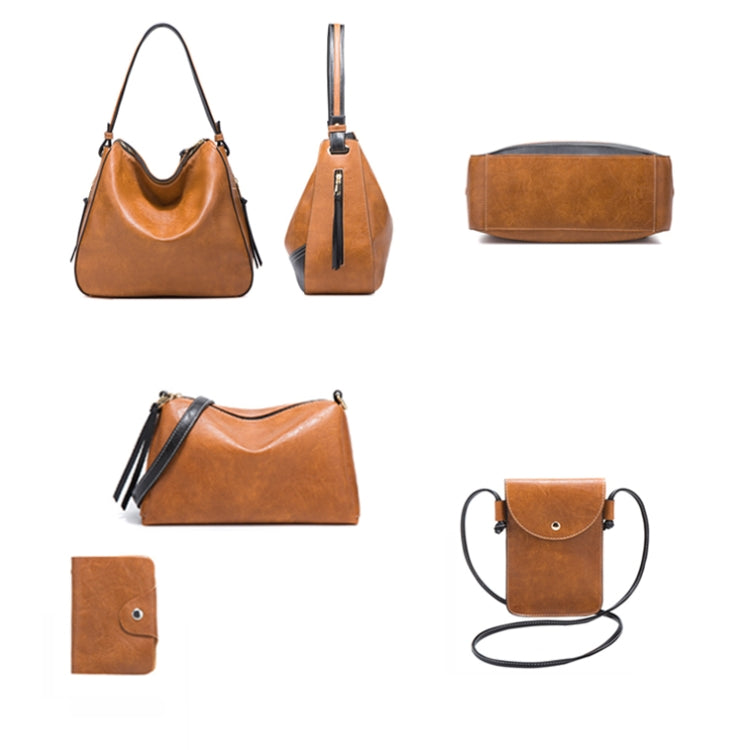 21506 4 in 1 Simple Color-Block Diagonal Handbags Fashion Large Capacity Soft Leather Bags, Navy Blue, Black, Dark Grey, Pink, Brown