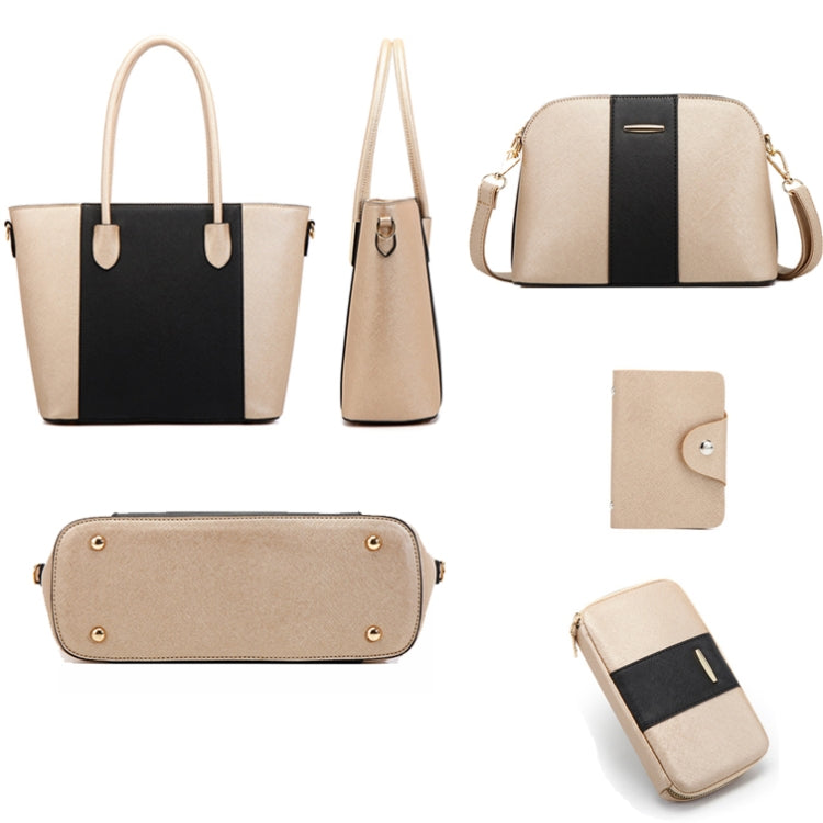 20822 4 in 1 Fashion Diagonal Handbags PU Large-Capacity Bag, Black Gold, Pink White, Blue Black, Black White