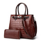 T5056 2 in 1 Crocodile Pattern Patent Leather Diagonal Handbags Large-Capacity Single-Shoulder Bag, Wine Red, Black, Brown