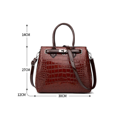 T5056 2 in 1 Crocodile Pattern Patent Leather Diagonal Handbags Large-Capacity Single-Shoulder Bag, Wine Red, Black, Brown