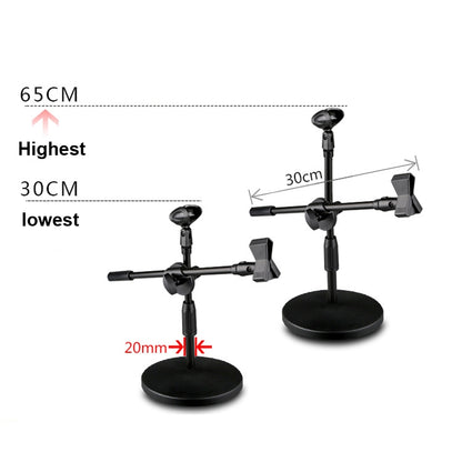 LKT-300 30-65cm Full Metal Disc Base Dual Microphone Stand,Size:, 140mm Base, 160mm Base