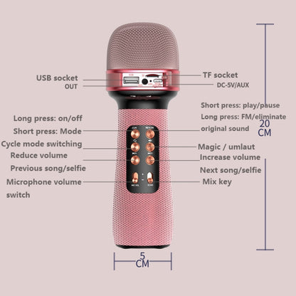 WS898 Live Wireless Bluetooth Microphone with Audio Function, Pink, Red, Blue, Black