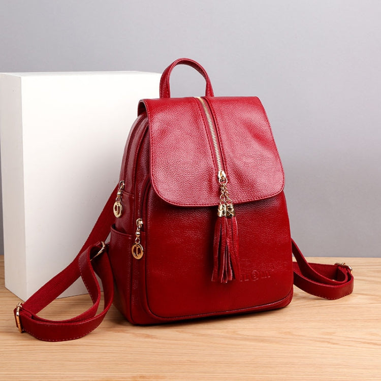 BM62-2 Soft Leather Anti-Theft Versatile Large CapacityTravel Backpack, Red, Blue, Black