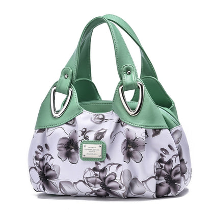 722 Women Soft Leather Handbag, Green handle Lily, Green Handle Rose, White Handle Green Flower, White Handle Red Flower, White Handle Purple Flower, Black Handle Green Flower, Black Handle Red Flower, Black Handle Purple Flower, White Handle Red Rose