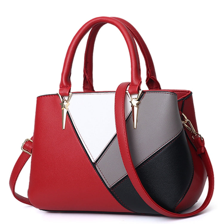 A51 PU Colorblock Ladies Handbag, Red Wine, Purple, Black, Dark Gray, Pink, Khaki