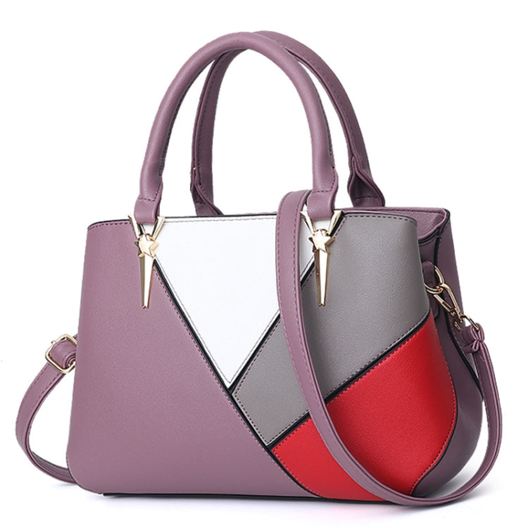 A51 PU Colorblock Ladies Handbag, Red Wine, Purple, Black, Dark Gray, Pink, Khaki