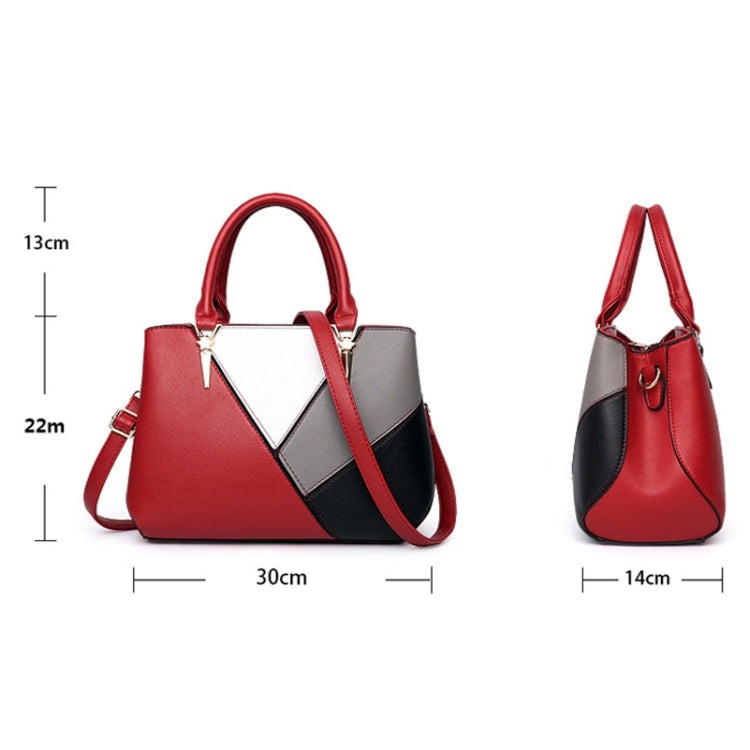 A51 PU Colorblock Ladies Handbag, Red Wine, Purple, Black, Dark Gray, Pink, Khaki