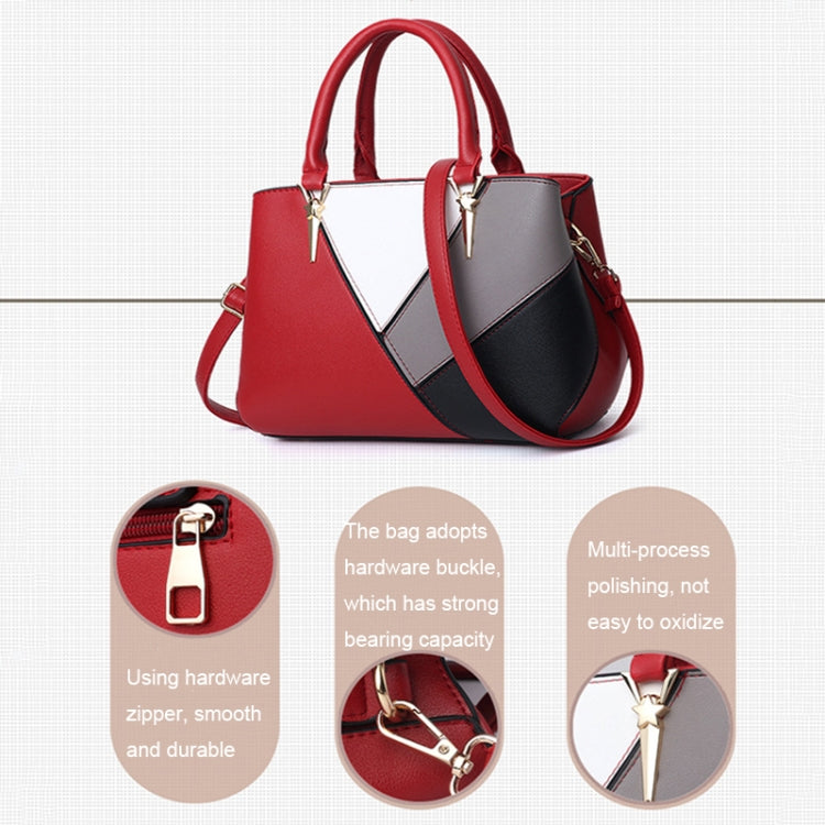 A51 PU Colorblock Ladies Handbag, Red Wine, Purple, Black, Dark Gray, Pink, Khaki