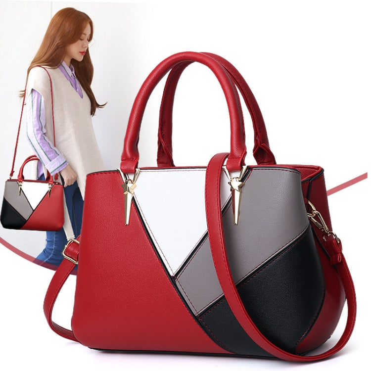 A51 PU Colorblock Ladies Handbag, Red Wine, Purple, Black, Dark Gray, Pink, Khaki