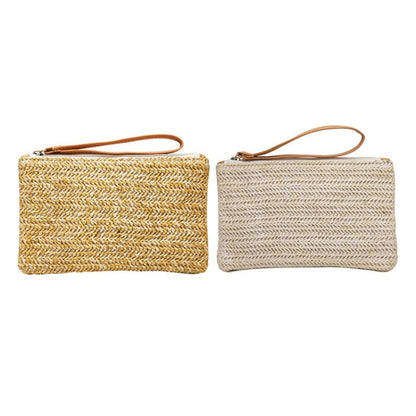 Ladies Straw Clutch Coin Purse Summer Beach Bag, Beige, Cream, Large Beige With Zipper Bag, Large Cream With Zipper Bag